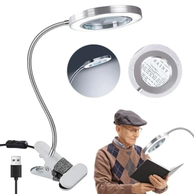 Imagen de Mitening Lámpara de Aumento LED luz Diurna 8X, 360 ​​ con Abrazadera Metal, Alimentada por USB, para Lectura, Personas Mayores, Pasatiempos, Manualidades