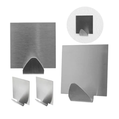 Imagen de ganchos para toallas, 4 unidades, de pared, adhesivos con adhesivo 3M, acero inoxidable, sin agujeros, ideal como gancho albornoces y autoadhesivos