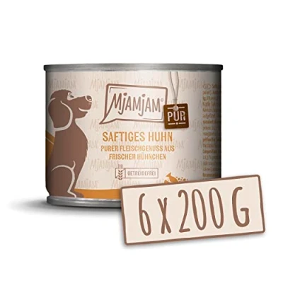Imagen de MjAMjAM Comida húmeda Premium para Perros jugoso Puro de Pollo, Pack 6 (6 x 200 g), sin Cereales con Extra Carne
