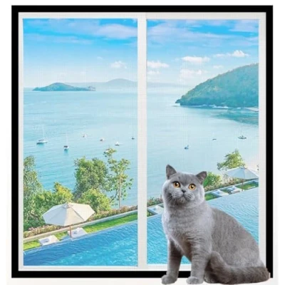 Imagen de Yuly red de malla personalizada para ventana gato, redes protección gatos con cremallera, seguridad antiescape, autoadhesiva, antimosquitos, insectos