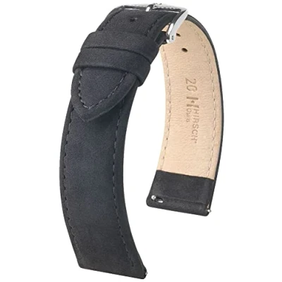 Imagen de HIRSCH Correa de reloj Osiris L piel becerro auténtica clásica/elegante damas/caballeros Nubuk negro 18 mm