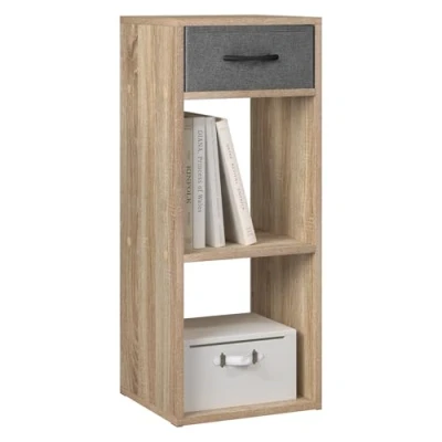 Imagen de WOLTU Estanteria de Libros 3 Niveles, Libreria con Cajón y 2 Compartimentos Abiertos, Biblioteca para Estudio, Oficina Dormitorio, 32,4x30x80 cm, Roble Claro, SK055hei