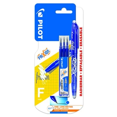 Imagen de PILOT Frixion bolígrafo de punta fina borrable 0,5 mm, color azul, y 3 recambios