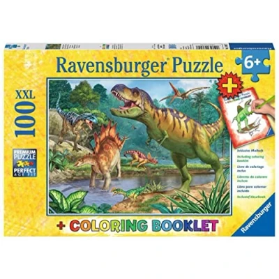 Imagen de Ravensburger Kinderpuzzle Dinosaurier Mundo de Dinosaurios con Colorear Booklet Puzzle Infantil, Color Amarillo (13695)