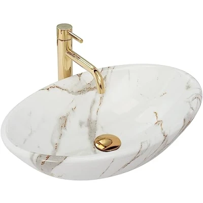 Imagen de Rea Lavabo sobre encimera Pamela Shiny Aiax de cerámica ovalado Mármol 33 x 53 cm