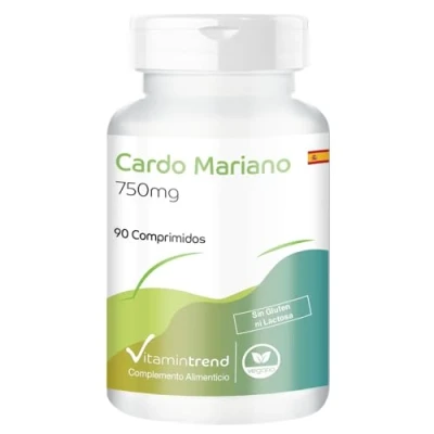 Imagen de Cardo mariano 750mg con 80% silimarina 90 comprimidos dosis alta segura vegano suplementos biodisponibles de Alemania Vitamintrend