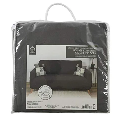 Imagen de Home DECO Factory TX8151 Funda Extensible para sofá de Dos plazas, Color Gris