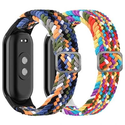 Imagen de KROREN Correa para Xiaomi Mi Band 8 Pulsera, 2 Piezas de Tejer Nylon Reemplazar Banda Pulsera (Vaquero/Multicolor)