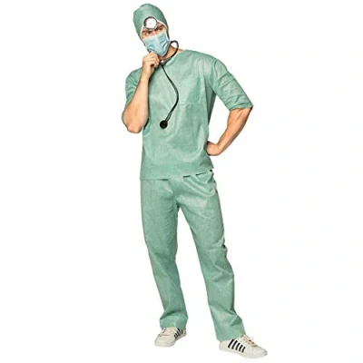 Imagen de Boland 83887 Disfraz de Doctor, talla M/L, gorro, diadema con reflector frente, máscara, estetoscopio, camiseta, pantalón, cirujano, OP, disfraz, carnaval, fiesta temática