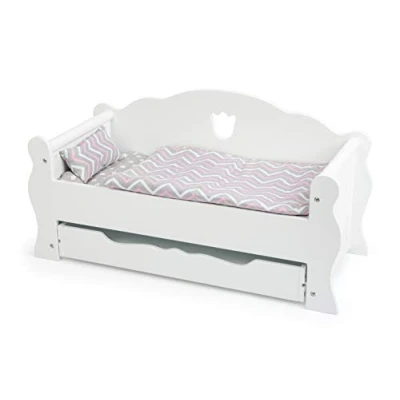 Imagen de Small Foot Cama para muñecas de Madera, con colchón, Manta Colorida y Almohada, cajón, a Partir 3 años, 12024, Color Blanco, Klein