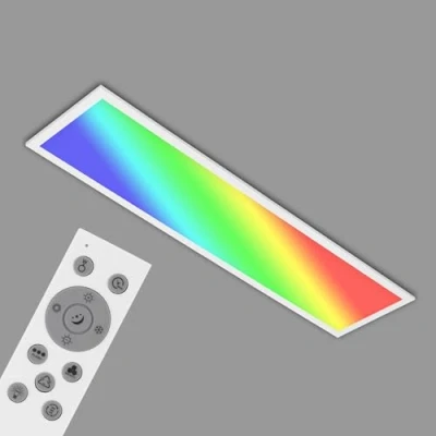 Imagen de Briloner lámpara de techo LED RGB, CCT, ultra plana, regulable, cambio color, control remoto, blanco cálido, neutro, frío, 1000x250x66 mm (LxBxH)