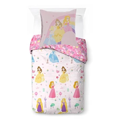 Imagen de Disney Princess Juego de funda nórdica 140 x 200 cm y almohada 65 cm, 100% algodón, para cama individual 90 190 a