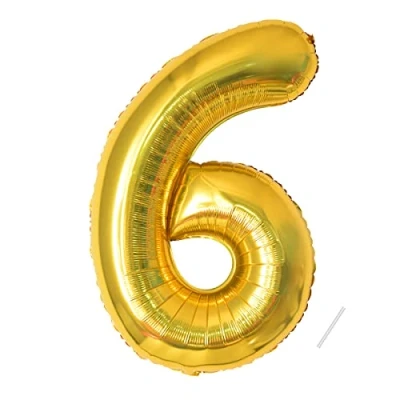 Imagen de Globo de cumpleaños con número 6 años aluminio rayas doradas en 40 pulgadas 101 cm para decoración helio