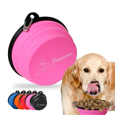 Imagen de PETSATION comedero plegable para perros [el original] ideal el día a 350 ml cuenco de agua Bebedero perro viaje comida (350 rosa)