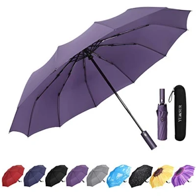 Imagen de YumSur Paraguas plegable de viaje, compacto, impermeable, cierre automático, ligero, 12 varillas, reforzado, resistente al viento, para hombres y mujeres