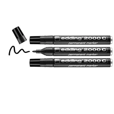 Imagen de edding 2000 C marcador permanente negro 3 rotuladores punta redonda 1,5 3mm indeleble de secado rápido resistente al agua y a los borrones cartón, plástico, madera, metal, tela universal