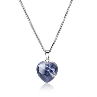 Imagen de COAI Collar de Acero Inoxidable para Mujer con Colgante Corazón Sodalita Piedra Natural Semipreciosa