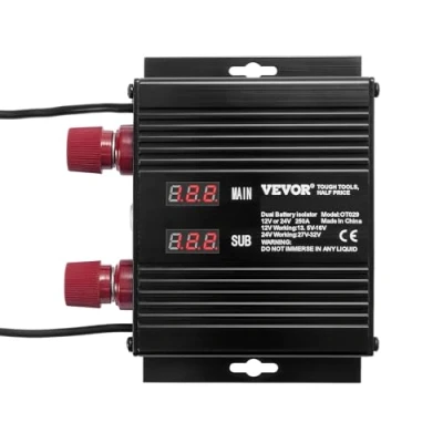 Imagen de VEVOR Aislador Inteligente de Batería Dual 250 A, 12 V/24 V, Relé Sensible al Voltaje VSR Universal con Pantalla LCD, para Controla Coche, Camión, ATV, RV