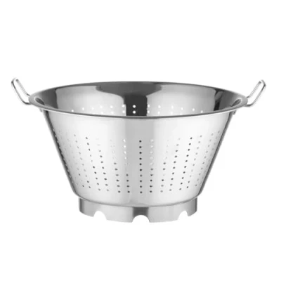 Imagen de HENDI Escurridor de cocina, colador, para cocinar, lavar, pasta, fideos, espaguetis, frutas, verduras, ensaladas, redondo, perforado, con base y 2 asas, ø365x(H)185 mm, acero inoxidable