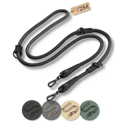 Imagen de PiuPet® Correa para Perros I 3 Posiciones Ajustables 2m de Largo Correas Grandes y pequeños multiposicion Perro Larga adiestramient (Negro)