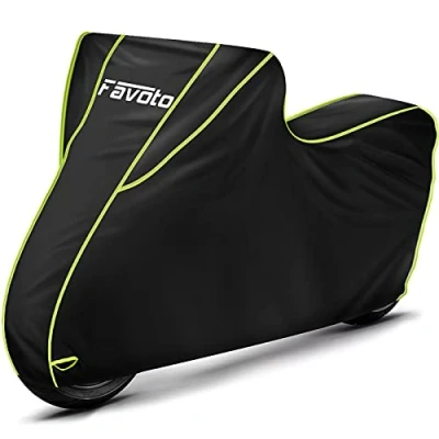 Imagen de Favoto Funda para Moto Cubierta de la Motocicleta 300D Oxford con Largas Tiras Reflectantes a Prueba Polvo Lluvia Viento Hojas Excrementos Aves al Aire Libre XXL 245cm Negro+Verde