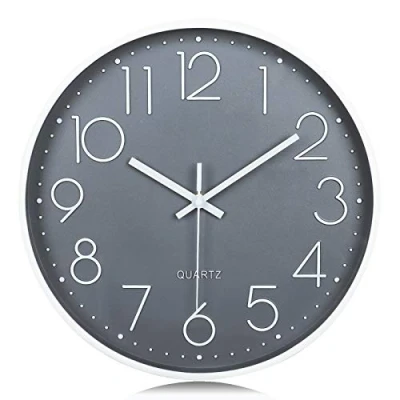 Imagen de Lafocuse Reloj de Pared Gris Moderno Silencioso, Números 3D Cuarzo, Decorativo sin Tictac para Cocina Salon Dormitorio 30cm