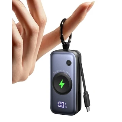 Imagen de INIU Power Bank para Apple Watch, 5000mAh Batería Externa con Cable Incorporado, Cargador Portátilpara Delgado Llavero de Viaje Pantalla LCD iWatch 10/9/8/Ultra2/Ultra/SE, iPhone 16/15 etc
