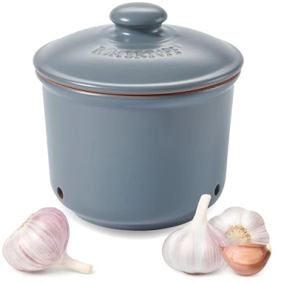 Imagen de Römertopf Práctica olla de cerámica para ajos aromáticos y duraderos 12,5 cm diámetro, color gris azulado