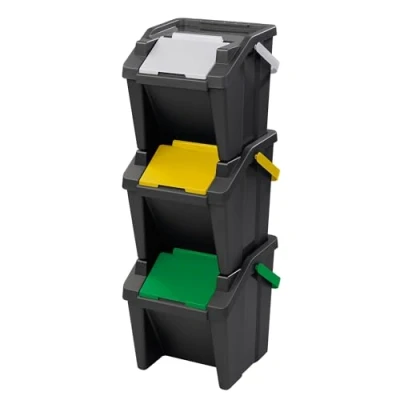 Imagen de Tontarelli Set de 3 papeleras apilables MODA 30L con asa