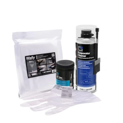 Imagen de ERRECOM Kit limpieza aire acondicionado, incluye limpiador Evaporator Cleaner PRO + cepillo de cerdas duras, funda protectora Wally, A/C Tabs 40 pastillas acción prolongada, guantes incluidos