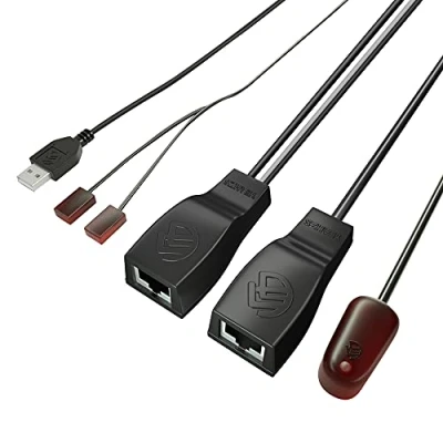 Imagen de SZBJ repetidor IR, extensor de control remoto sistema infrarrojo, se aplica a conexión cable Ethernet Cat6/Cat5e/Cat7 (emisor IR doble cabeza)