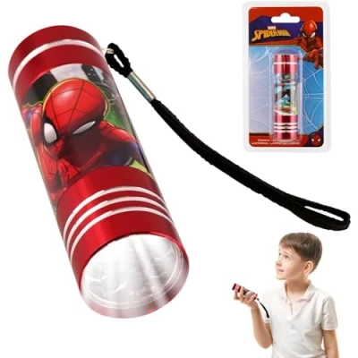 Imagen de Spiderman Mini linterna antorcha, 9 LED con correa de colores para niños personajes dibujos animados TV, corte energía, camping, paseo perros (rojo nuevo)