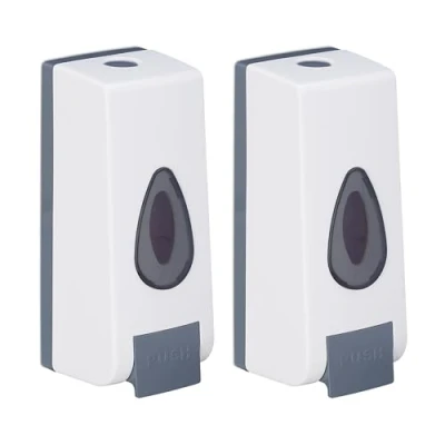 Imagen de Relaxdays Set 2 Dispensadores de Jabón Pared, 350 ml, Dosificadores Industriales Gel, 19 x 8 cm, Blanco y Gris
