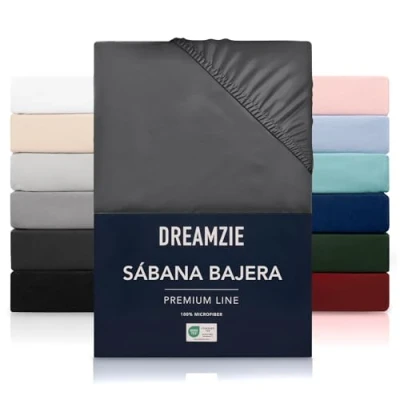 Imagen de Dreamzie Sabanas 180x200 cm Grandes Solapas de hasta 33 100% Microfibra Gris Oscuro Certificada sin Productos Químicos (Oeko Tex), bajeras Completamente Elásticas