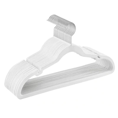 Imagen de SONGMICS Perchas de Terciopelo, Juego 20 Piezas, Antideslizantes, Ranuras para Hombros, Barra Pantalones, Gancho Giratorio 360, 0,6 cm Grosor, 43 Largo, Blanco Simple CRF029W02