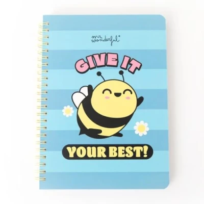 Imagen de Mr. Wonderful Libreta A5 Abeja Tapa Dura Encuadrenación en Espiral Give it your best! 160 páginas cuadriculadas Incluye pegatinas