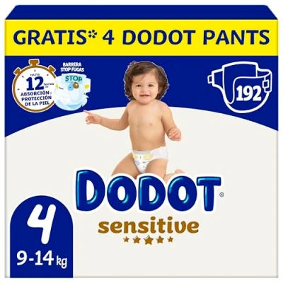 Imagen de Dodot Pañales Bebé Sensitive, Talla 4 (9 14 kg), 192 + Pants Gratis, Nº1 en Proteccion de la Piel Dodot, Pack Mensual