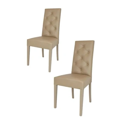 Imagen de t m c s Tommychairs Set 2 sillas Chantal para Cocina, Comedor, Bar y Restaurante, solida Estructura en Madera de Haya Asiento tapizado Polipiel Capuchino