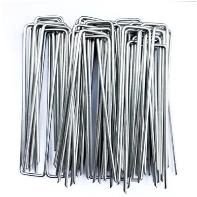 Imagen de HAORONG clavijas de jardín galvanizadas en forma U, 150 mm, tierra para control malezas, tela red césped artificial, estacas tierra, grapas paisaje... (100)
