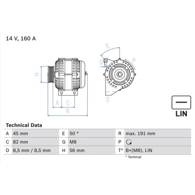 Imagen de BOSCH 0 986 047 500 Alternador 14V 160A VOLVO: XC90 I, S60 S80 I