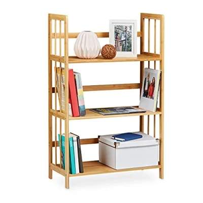Imagen de relaxdays Estantería de bambú, Madera, Tres estantes, 88 x 55 26 cm, 1 Ud, Marrón
