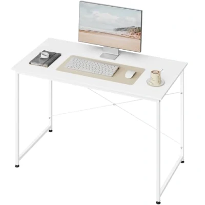 Imagen de WOLTU Mesa Escritorio, Escritorio Blanco, Ordenador de 140x60 cm, Amplio Tablero Resistente, para Despacho, Dormitorio, Oficina y Estudio, Estructura Metálica, Madera, TSB03ws03