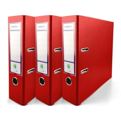 Imagen de Netuno 3x carpetas de archivos 2 anillas color rojo A4 8cm Ekobox archivador cartón reciclado eco organizador para documentos estantería oficina escritorio escuela archivo certificados