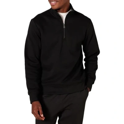 Imagen de Amazon Essentials Sudadera polar de manga larga y cremallera un cuarto Hombre, Negro, XL