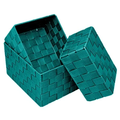 Imagen de Lashuma Juego de 3 cestas baño, cajas: 24 x 18 14 cm, 21 16 12 cm y 19 10 abiertas, color: turquesa