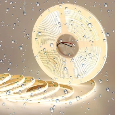 Imagen de GOMING Tira LED COB 15M 24V Blanco Natural 4000K IP65 Impermeable Brillo Alto 11000lm CRI 93+ Luminiscencia Lineal Alta Densidad 384LED/M Luces para Gabinete Sala Estar y más(Sin Alimentación)