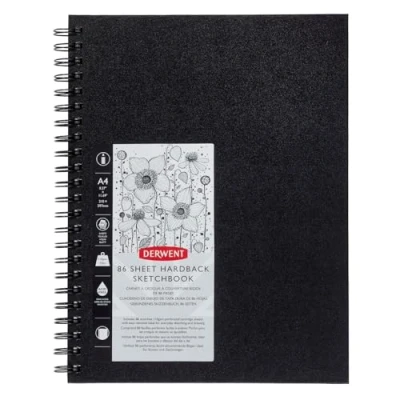 Imagen de Derwent Big Book Cuaderno de Tapa Dura para Bocetos, Tamaño A4 Dibujar y Escribir, 86 Hojas, Papel Libre Ácidos, Bloc Notas Espiral, Calidad Profesional, 2301607