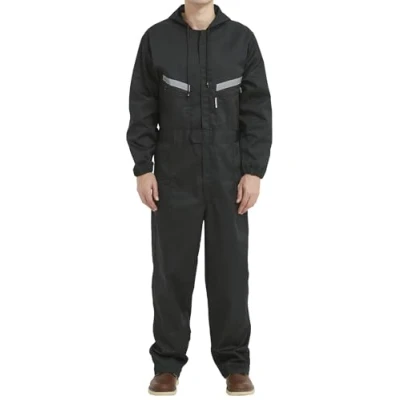 Imagen de Yukirtiq Hombre Pantalones con Peto de Trabajo para jardín y Garaje, Encapuchado Mono Mecánico o Industria Cintas Reflectantes Resistente al Aceite Mecánicos, Nergo, S