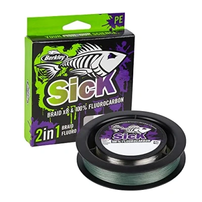 Imagen de BERKLEY Enfermo Dos en Uno Línea Trenzada, Unisex, Verde Musgo y Transparente, 0.08mm 6kg 150m 55yd