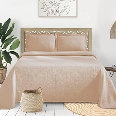 Imagen de Superior Colcha de medallón con Fundas Almohada, Algodón, melocotón, Cama Individual